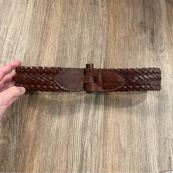 Vtg RALPH LAUREN Womens Small Brown Braided Leather Belt Wooden Peg Closure - Picture 1 of 6